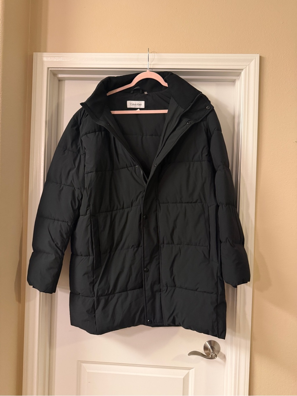 Calvin Klein Black Men's Puffer Coat with High Collar